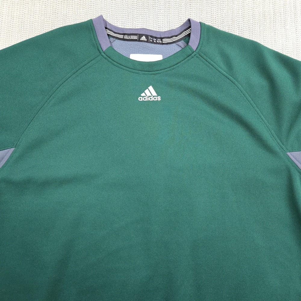 Adidas Sweatshirt Mens XL Green Gray Logo Crewneck Fleece Pullover Pocket Active - Picture 3 of 10